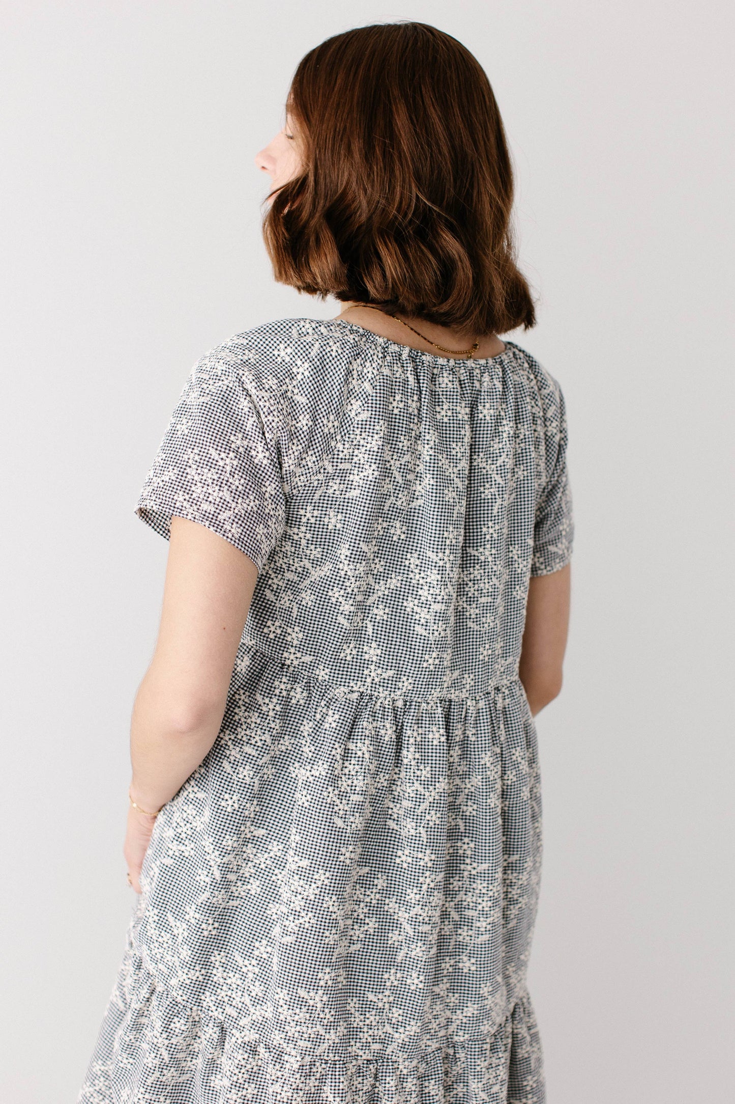 Georgia Embroidered Floral Gingham Midi Dress