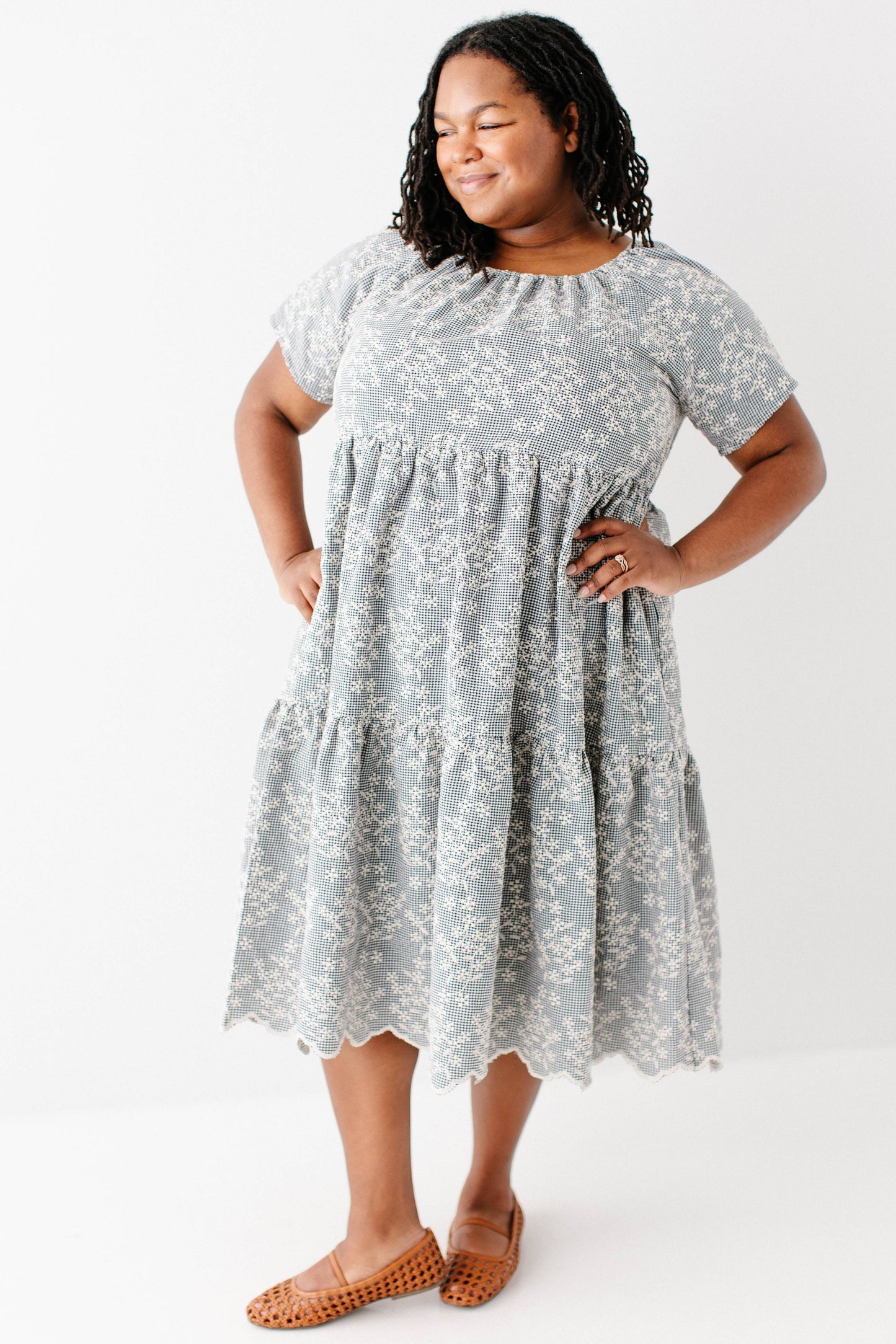 Georgia Embroidered Floral Gingham Midi Dress