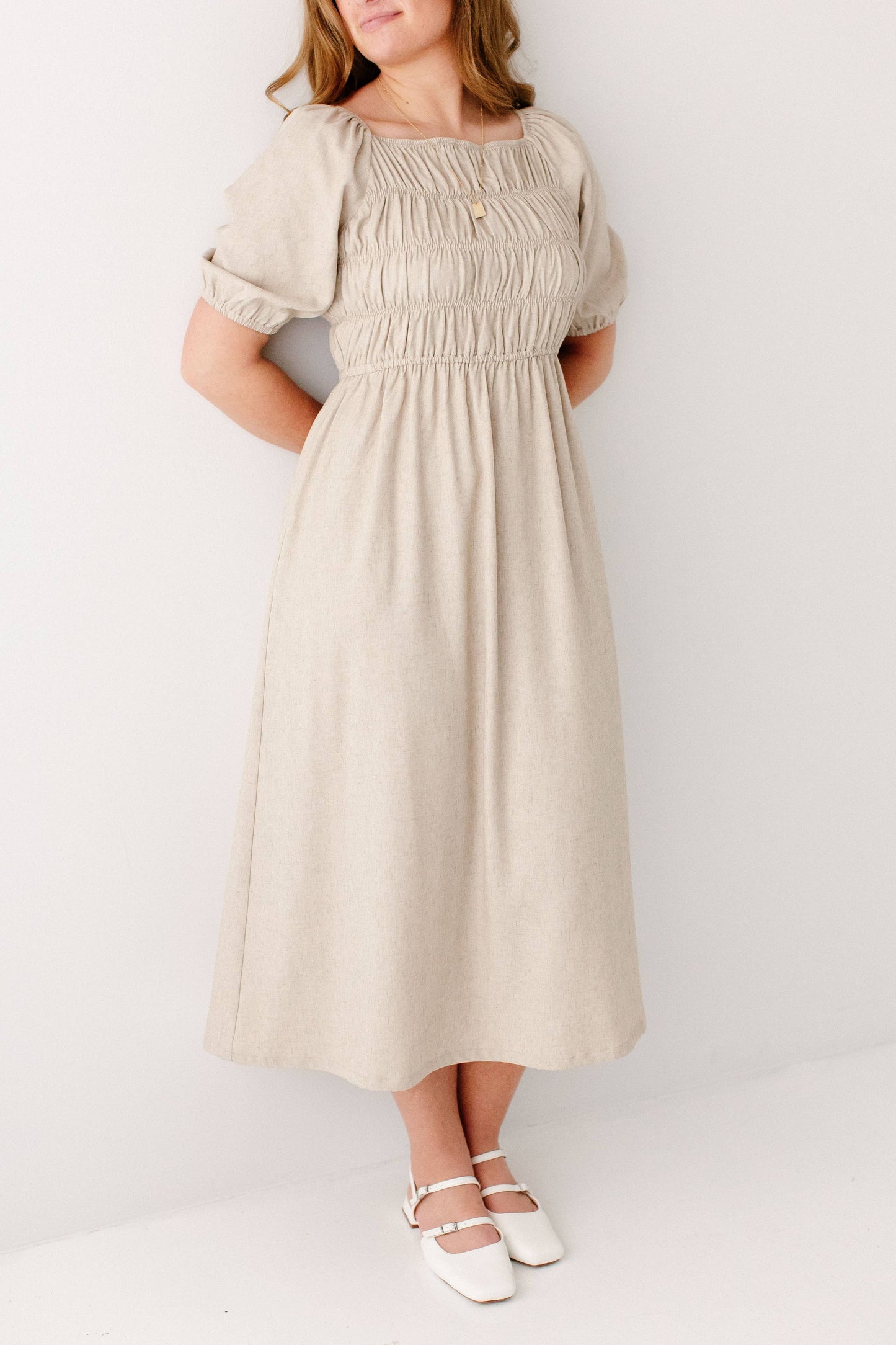 Willow Square Neck Smocked Bodice Midi Dress FINAL SALE