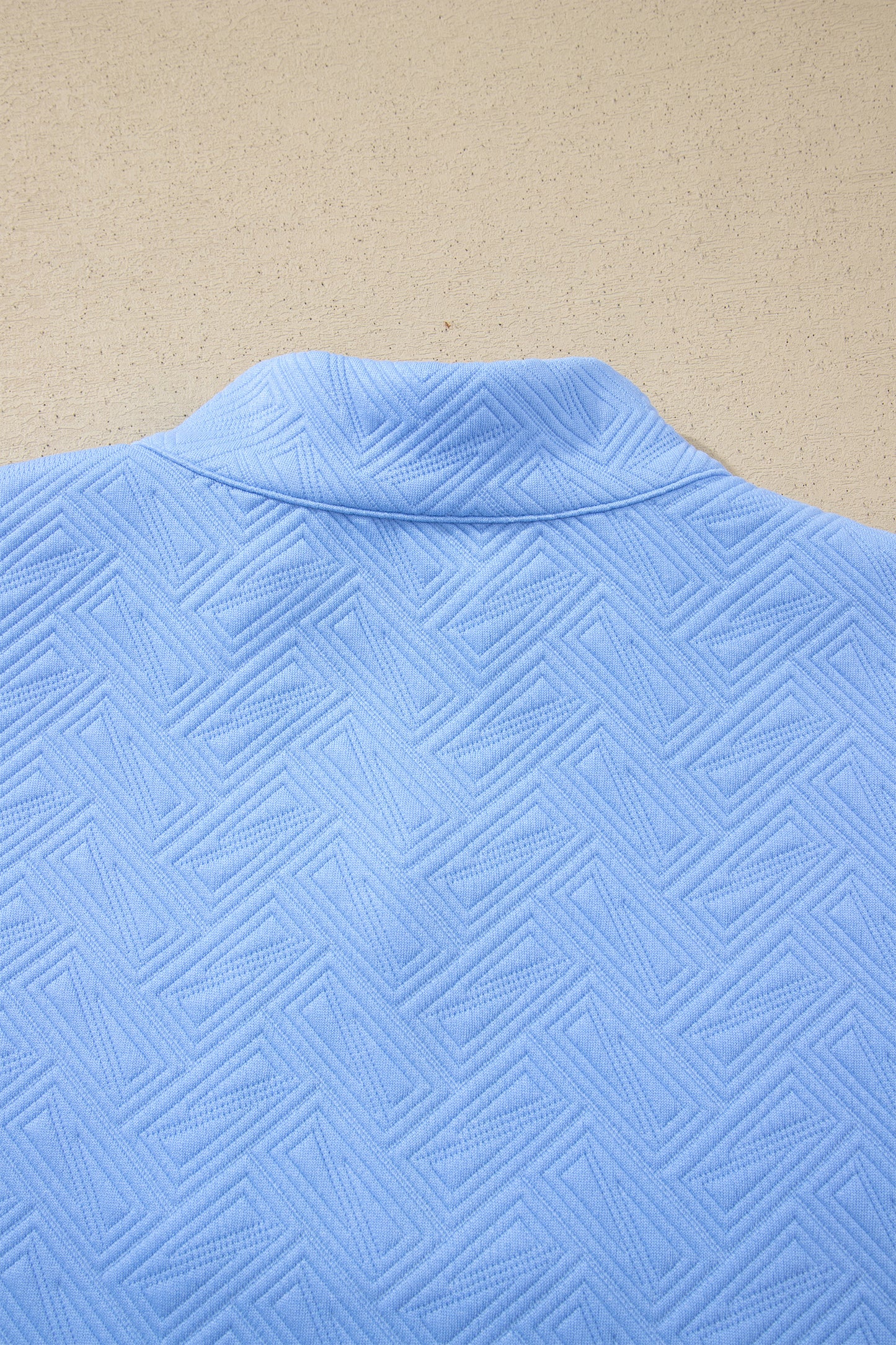 Myosotis Stylish Textured Stripe Trim Split Neck Puff Sleeve Top