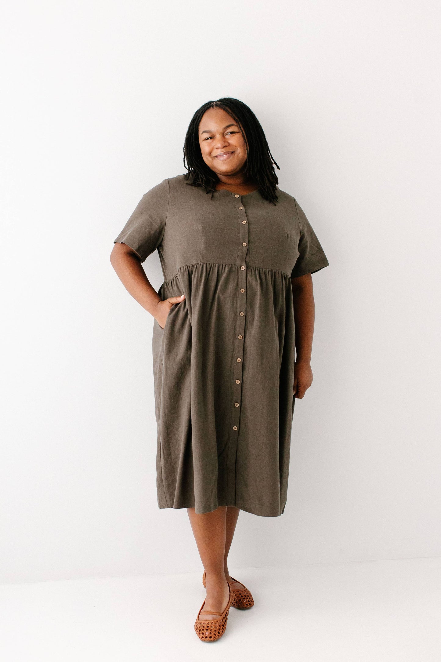 Adeline Button Down A-Line Midi Dress FINAL SALE