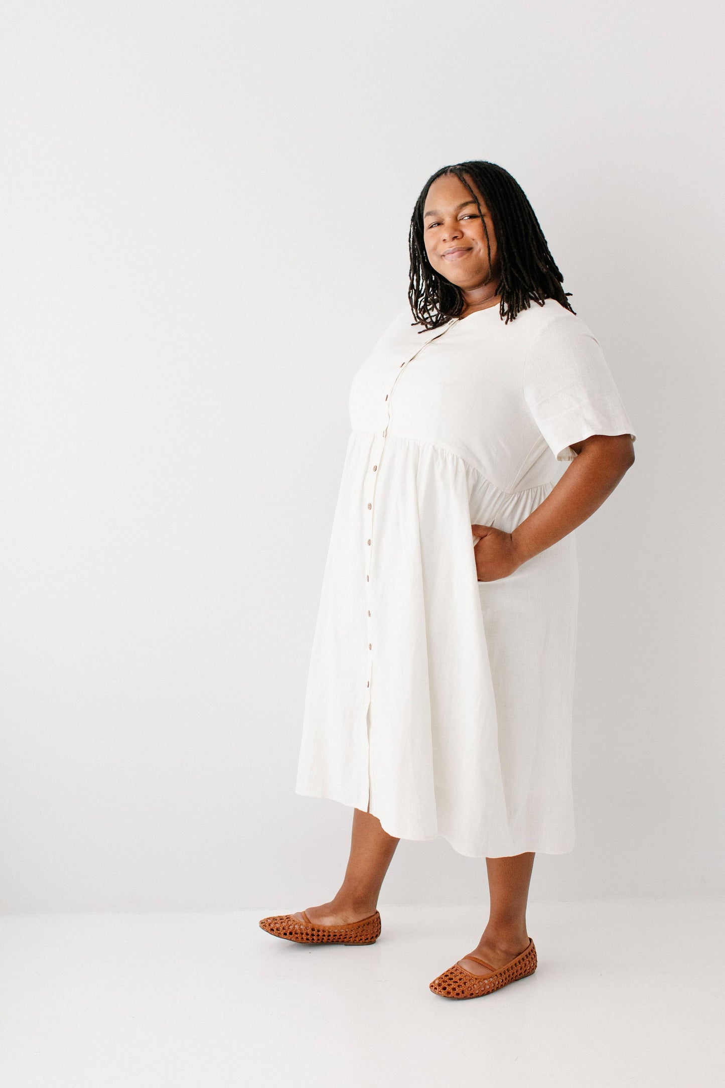 Adeline Button Down A-Line Midi Dress FINAL SALE