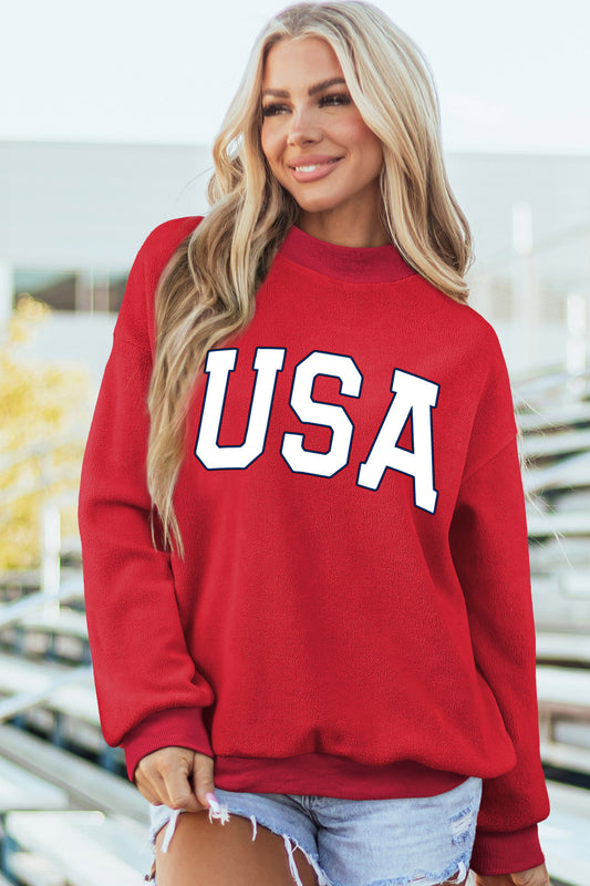 Racing Red American Flag/ USA Double Side Print Reversible Mock Neck Sweatshirt