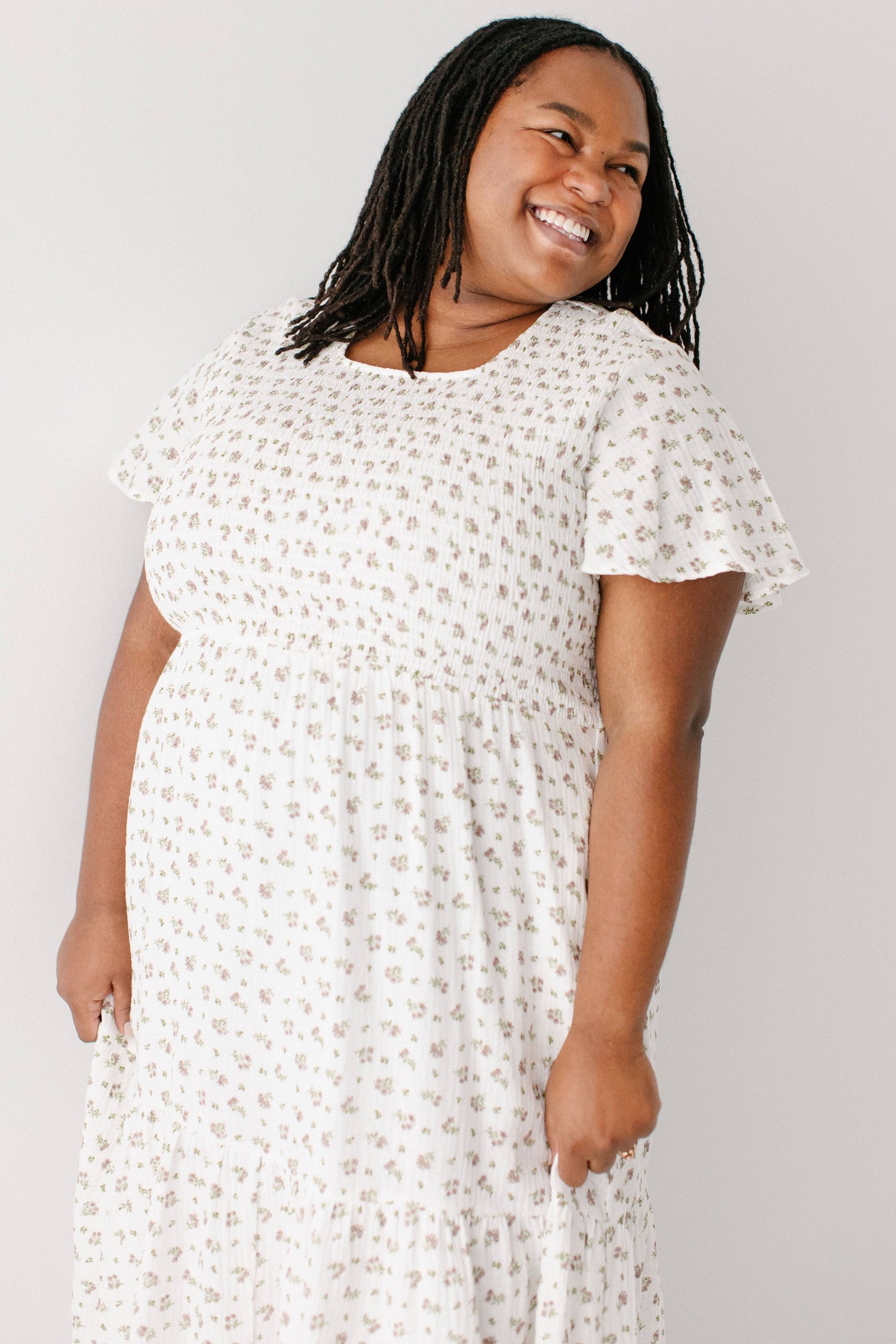 Lynette Smocked Bodice Floral Midi Dress FINAL SALE