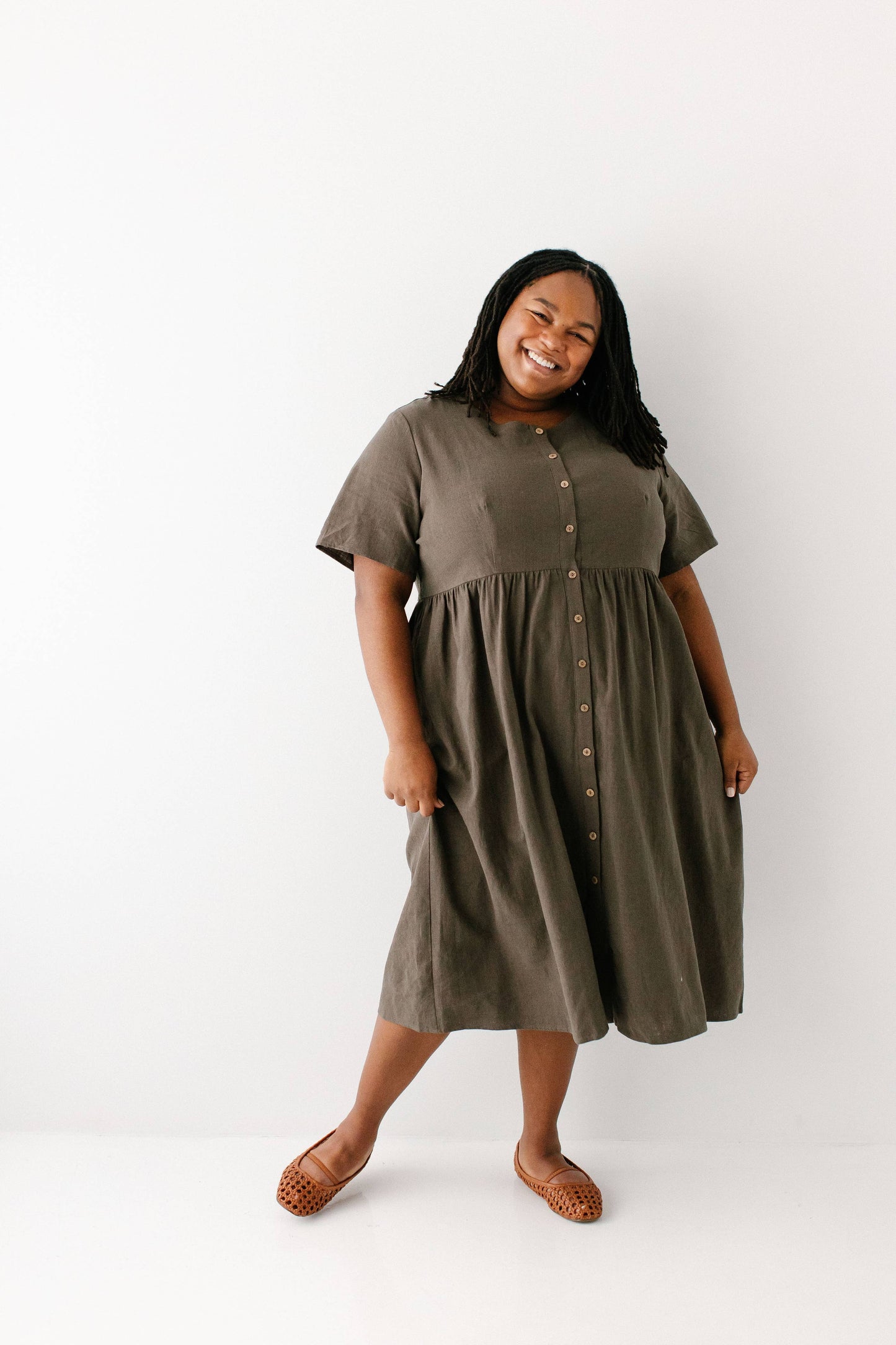 Adeline Button Down A-Line Midi Dress FINAL SALE