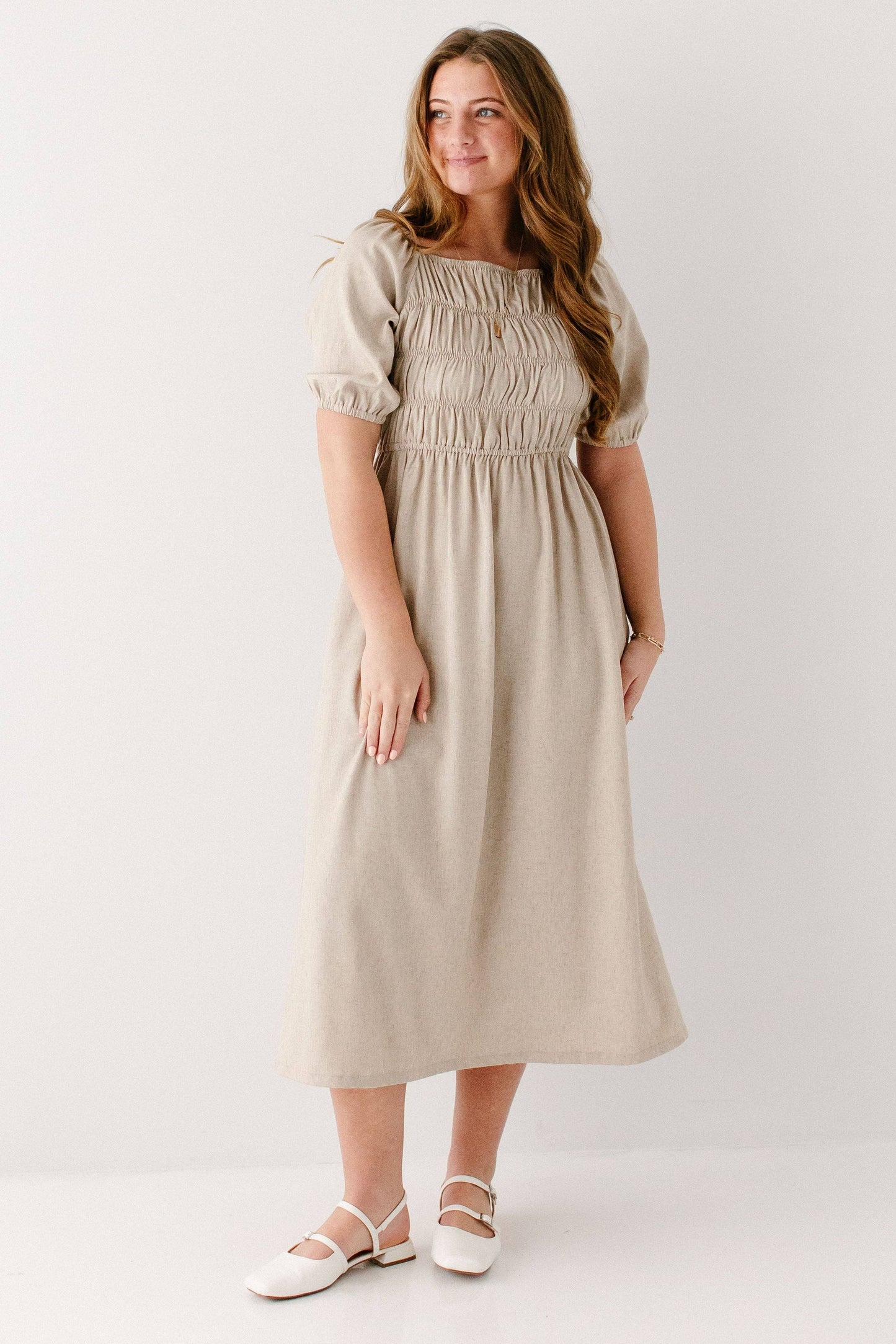 Willow Square Neck Smocked Bodice Midi Dress FINAL SALE