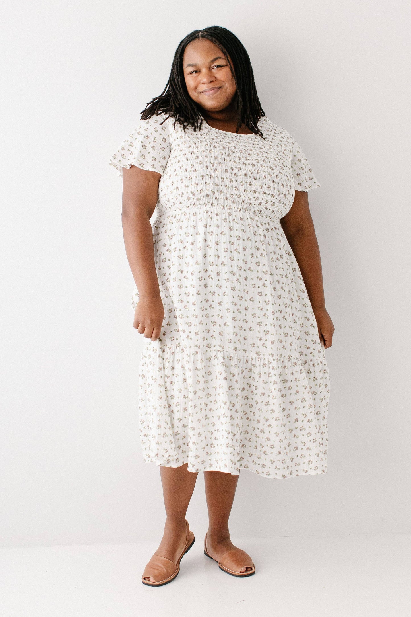 Lynette Smocked Bodice Floral Midi Dress FINAL SALE