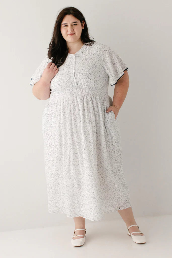 Hadassah Blue Floral Gauze Midi Dress