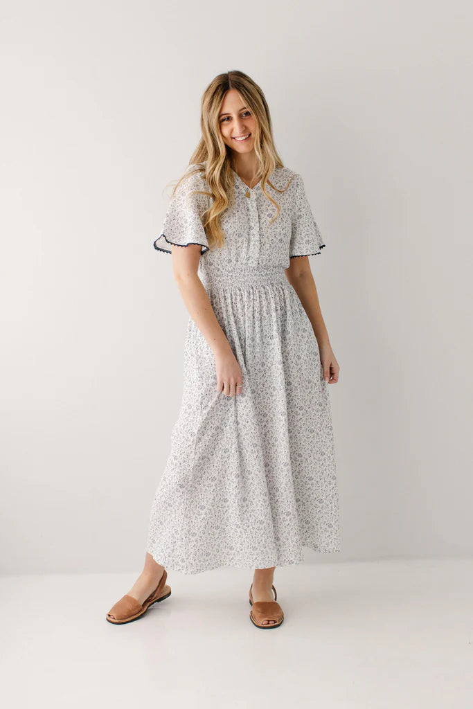 Hadassah Blue Floral Gauze Midi Dress