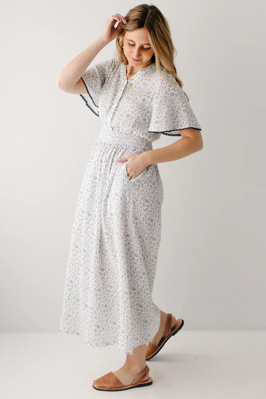 Hadassah Blue Floral Gauze Midi Dress