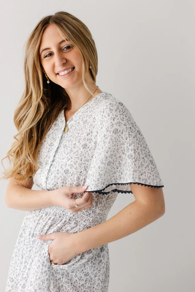 Hadassah Blue Floral Gauze Midi Dress