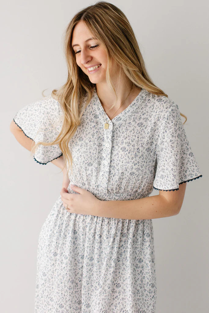 Hadassah Blue Floral Gauze Midi Dress