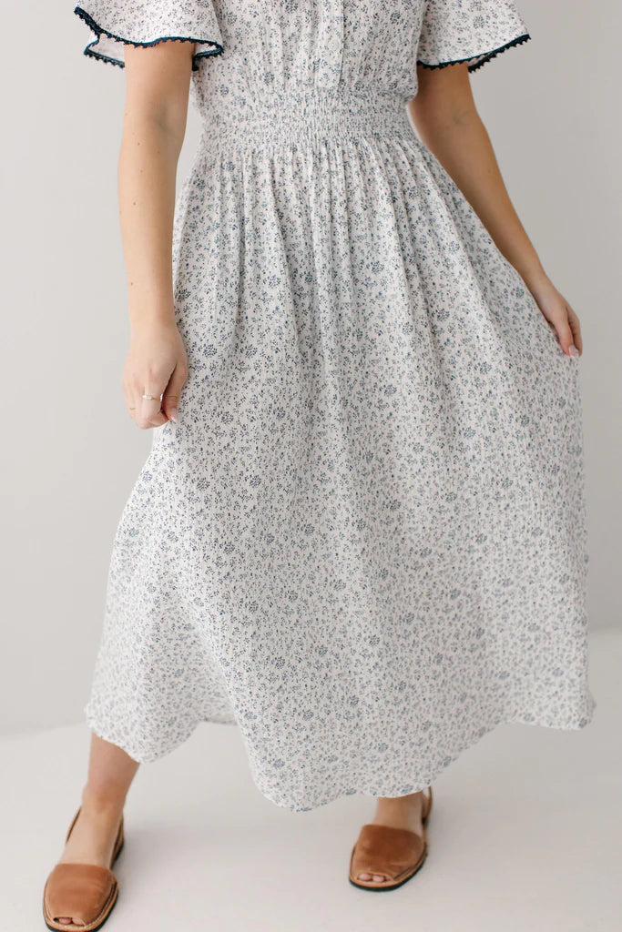 Hadassah Blue Floral Gauze Midi Dress