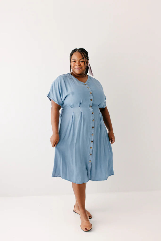 Emilia Pleated Chambray Midi Dress