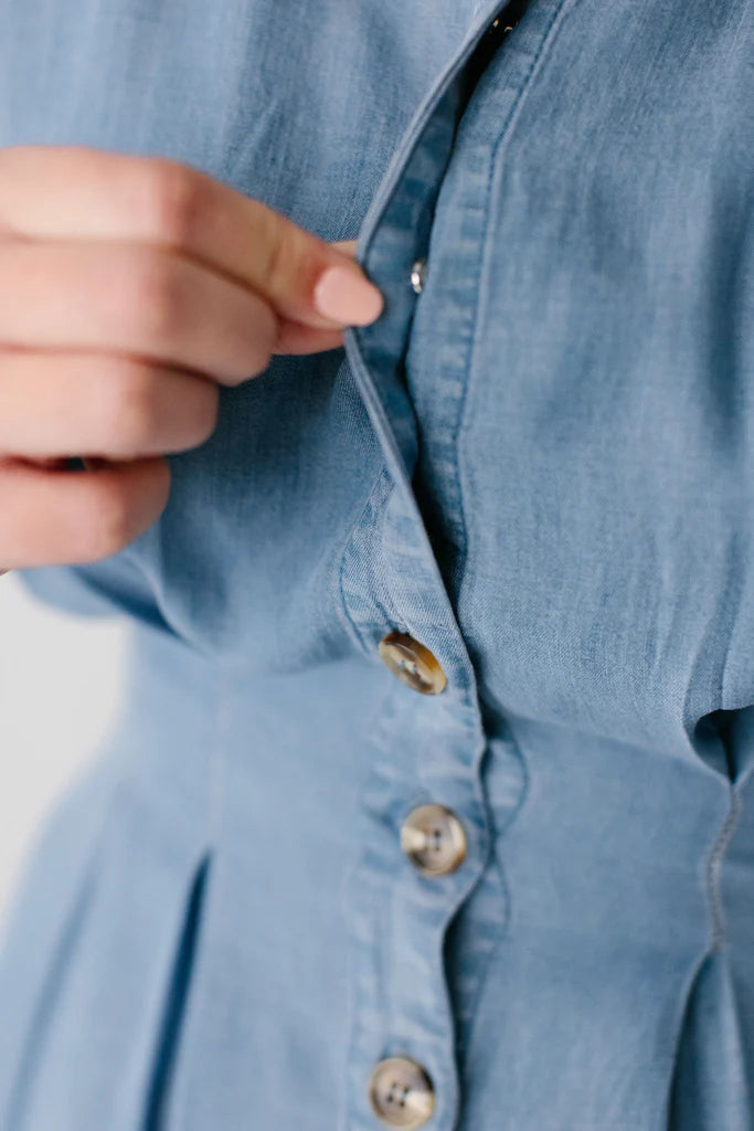 Emilia Pleated Chambray Midi Dress