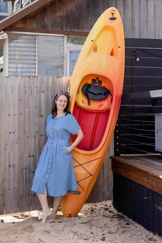 Emilia Pleated Chambray Midi Dress