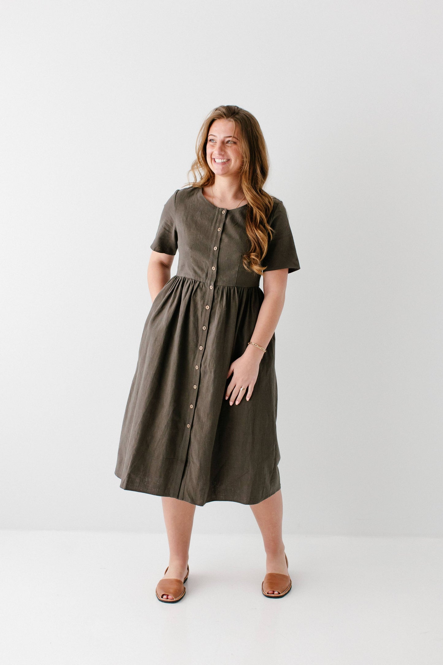 Adeline Button Down A-Line Midi Dress FINAL SALE