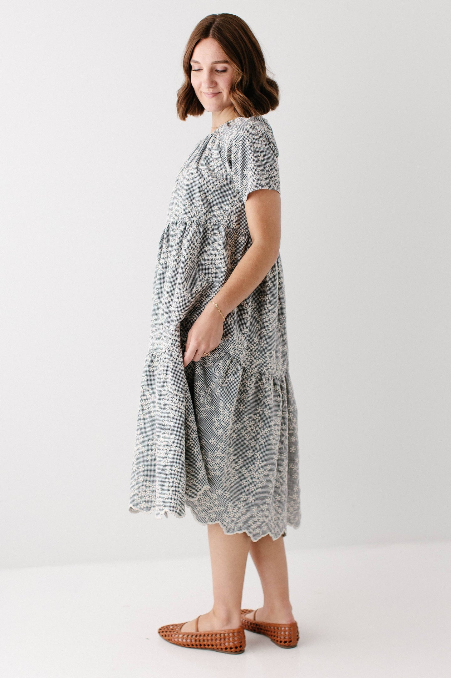 Georgia Embroidered Floral Gingham Midi Dress