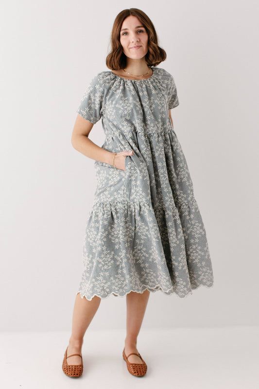 Georgia Embroidered Floral Gingham Midi Dress