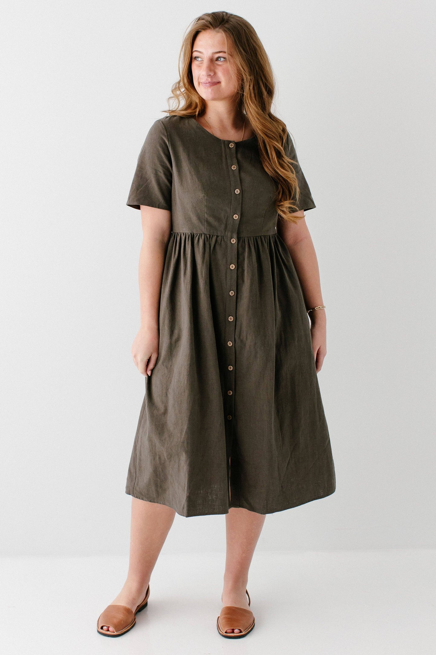 Adeline Button Down A-Line Midi Dress FINAL SALE