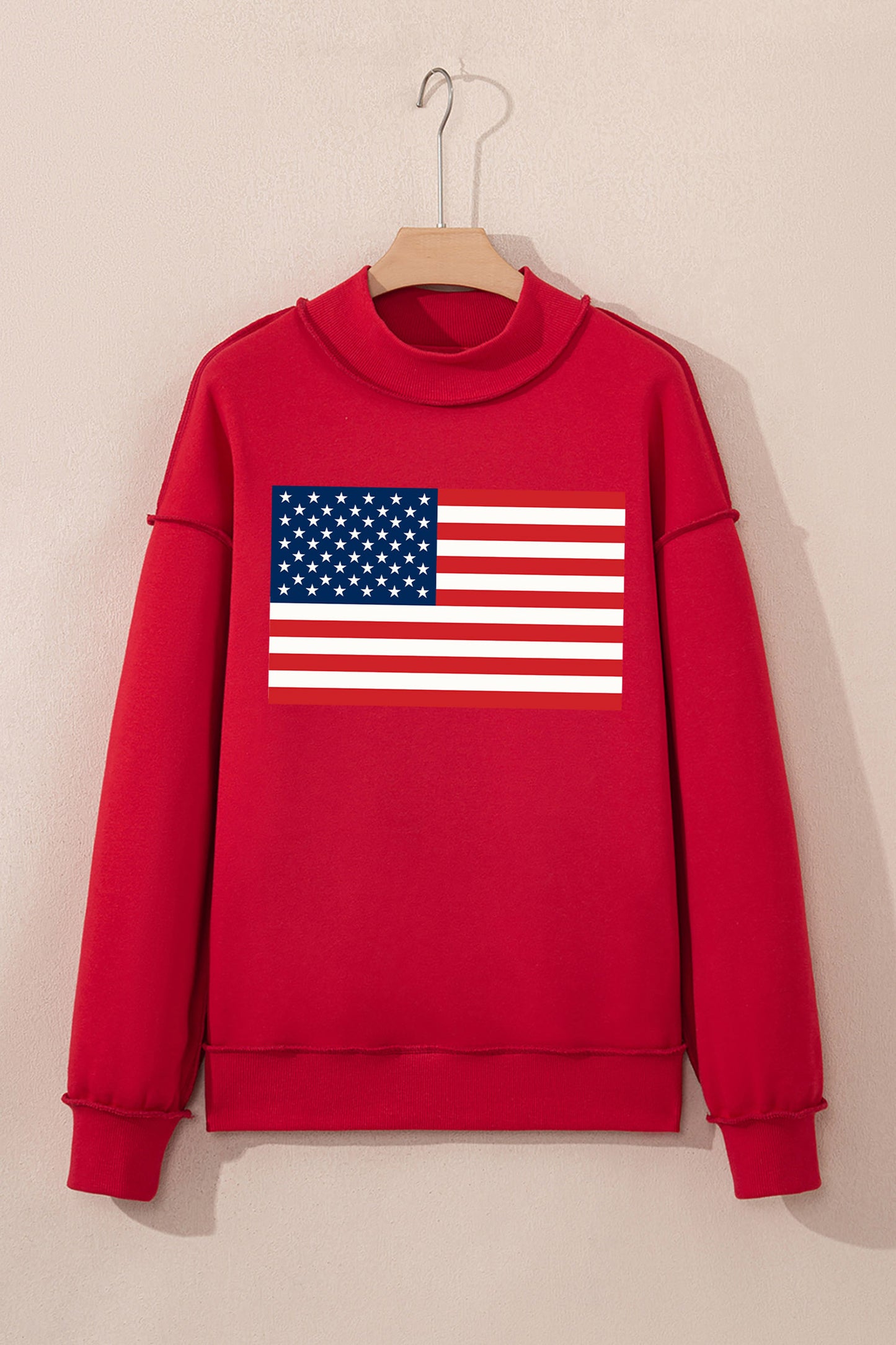 Racing Red American Flag/ USA Double Side Print Reversible Mock Neck Sweatshirt