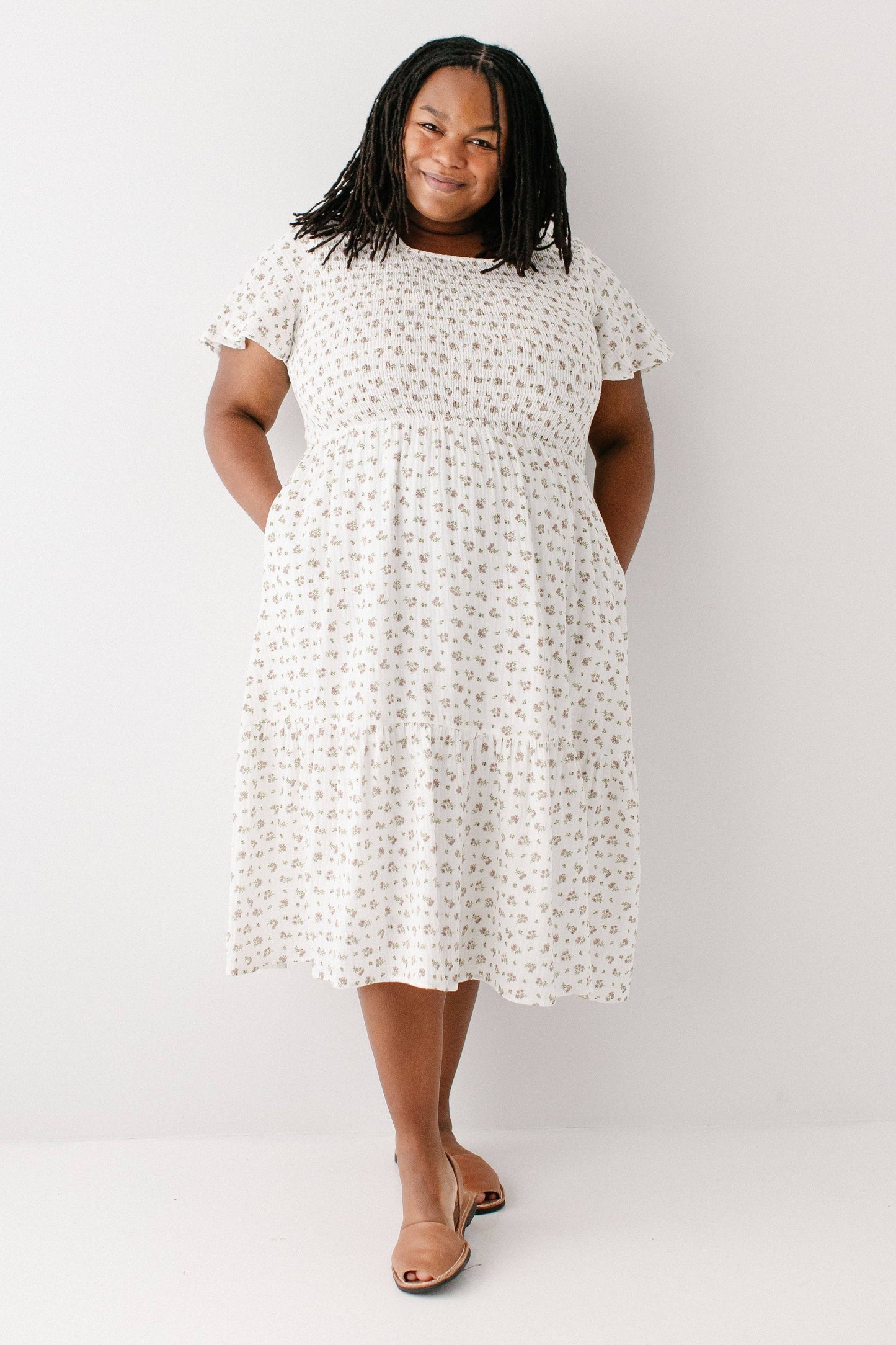 Lynette Smocked Bodice Floral Midi Dress FINAL SALE
