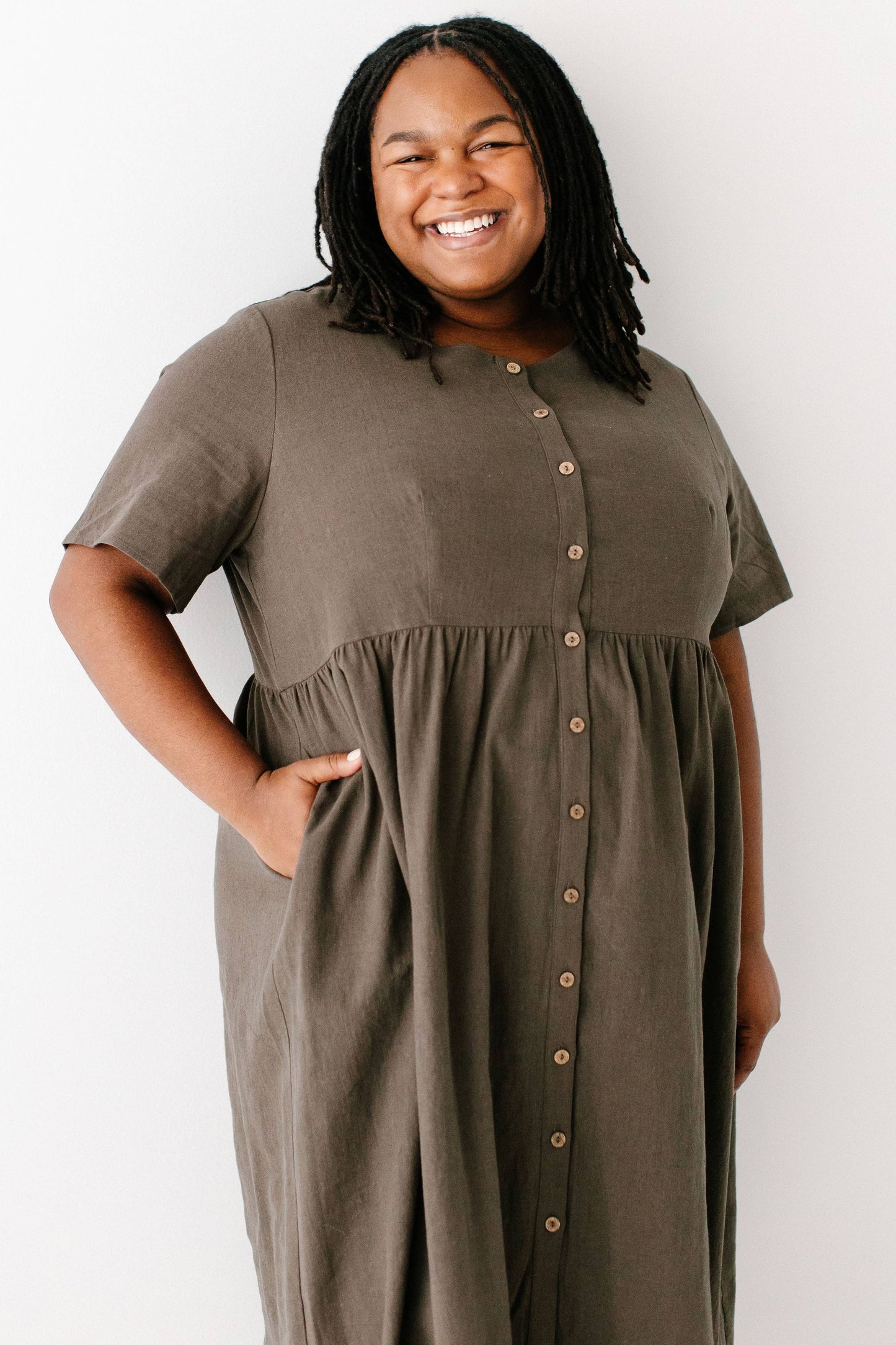 Adeline Button Down A-Line Midi Dress FINAL SALE