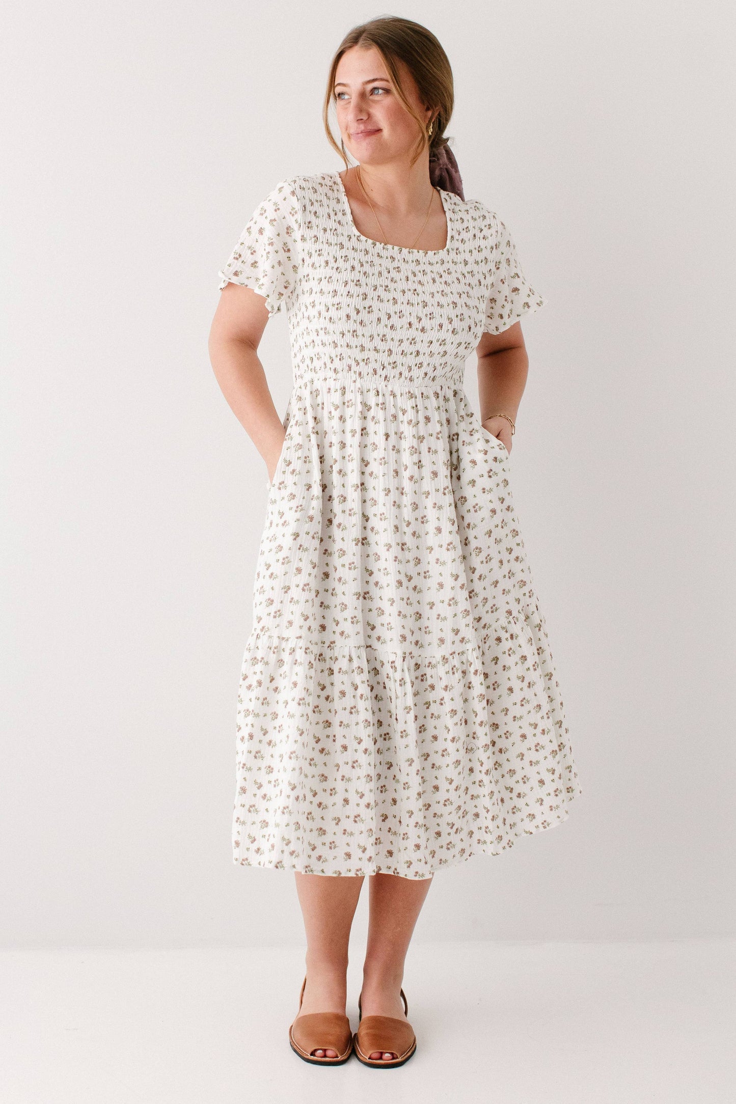 Lynette Smocked Bodice Floral Midi Dress FINAL SALE