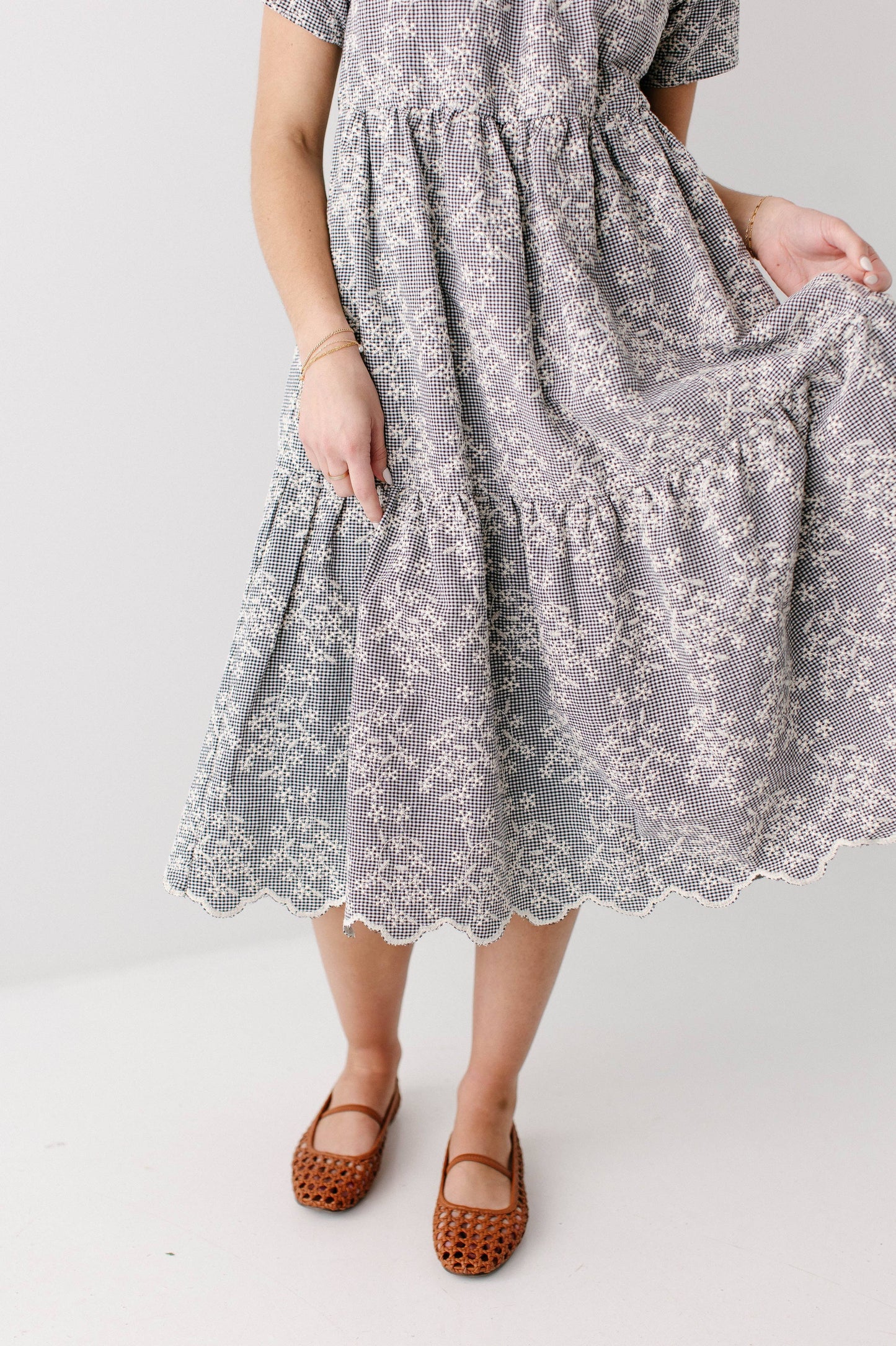 Georgia Embroidered Floral Gingham Midi Dress