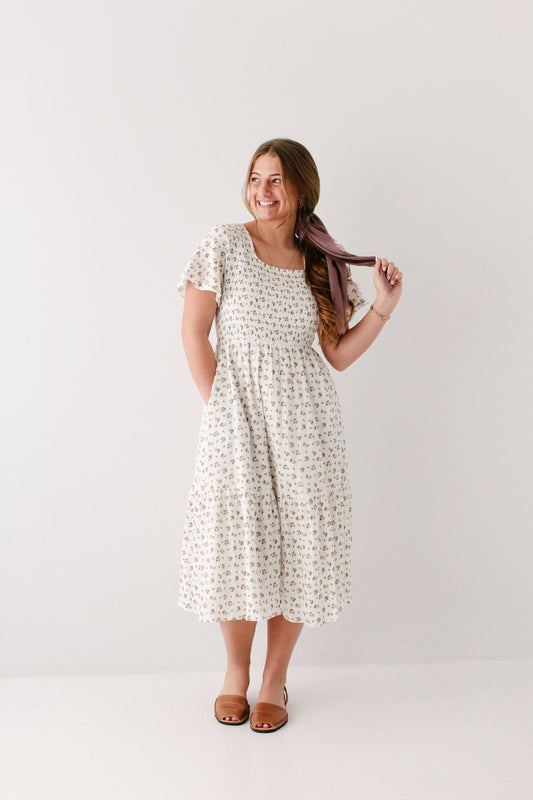 Lynette Smocked Bodice Floral Midi Dress FINAL SALE