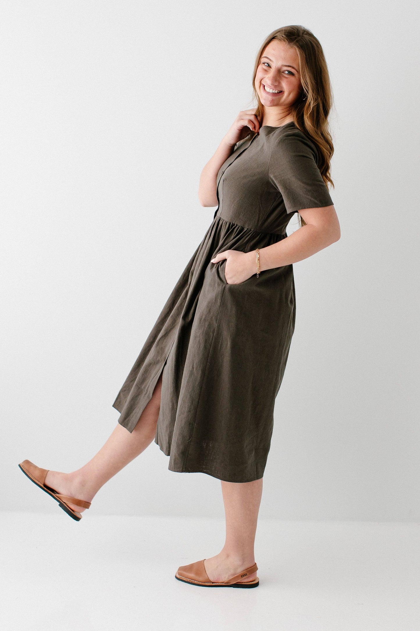 Adeline Button Down A-Line Midi Dress FINAL SALE