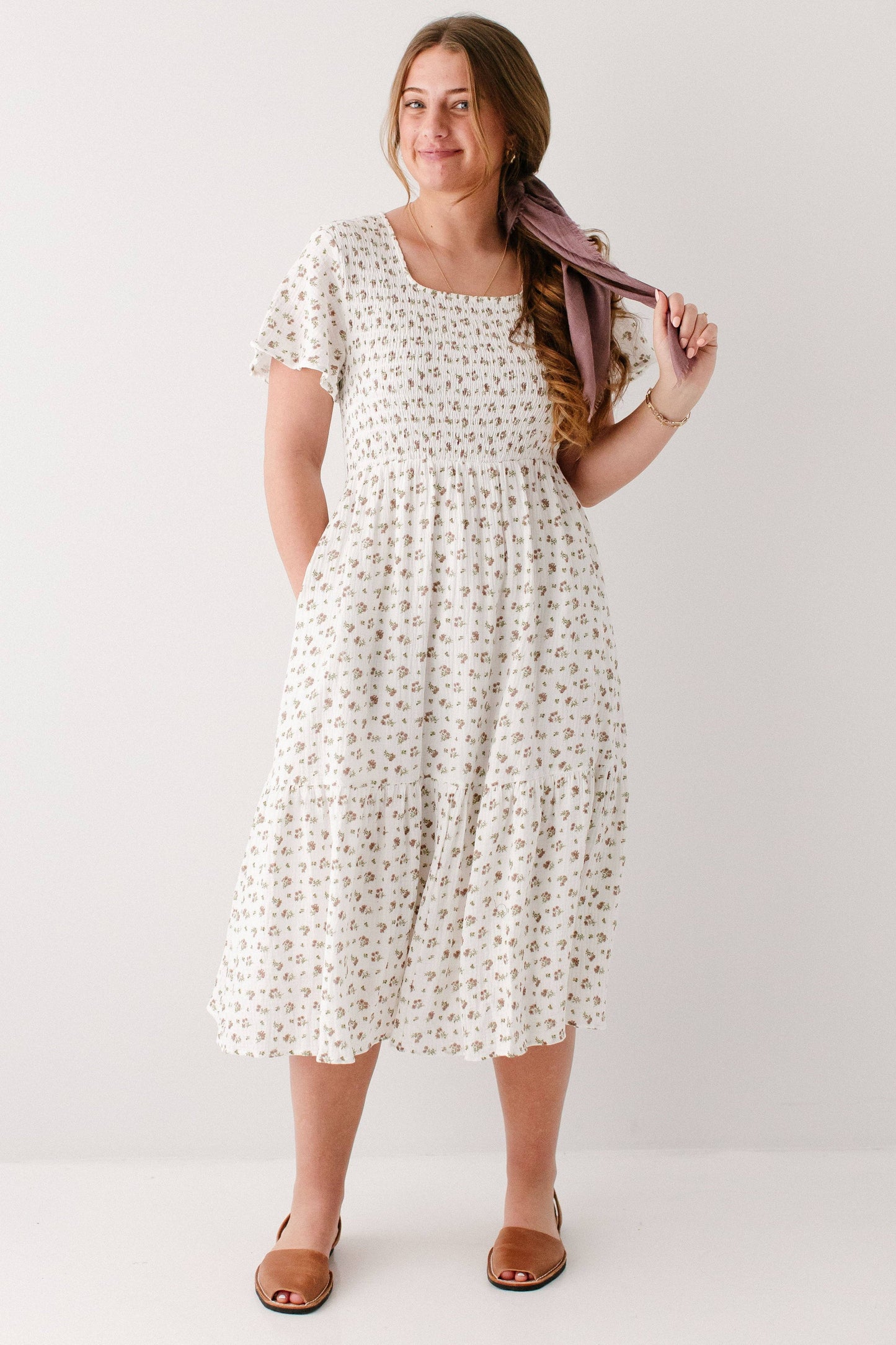 Lynette Smocked Bodice Floral Midi Dress FINAL SALE