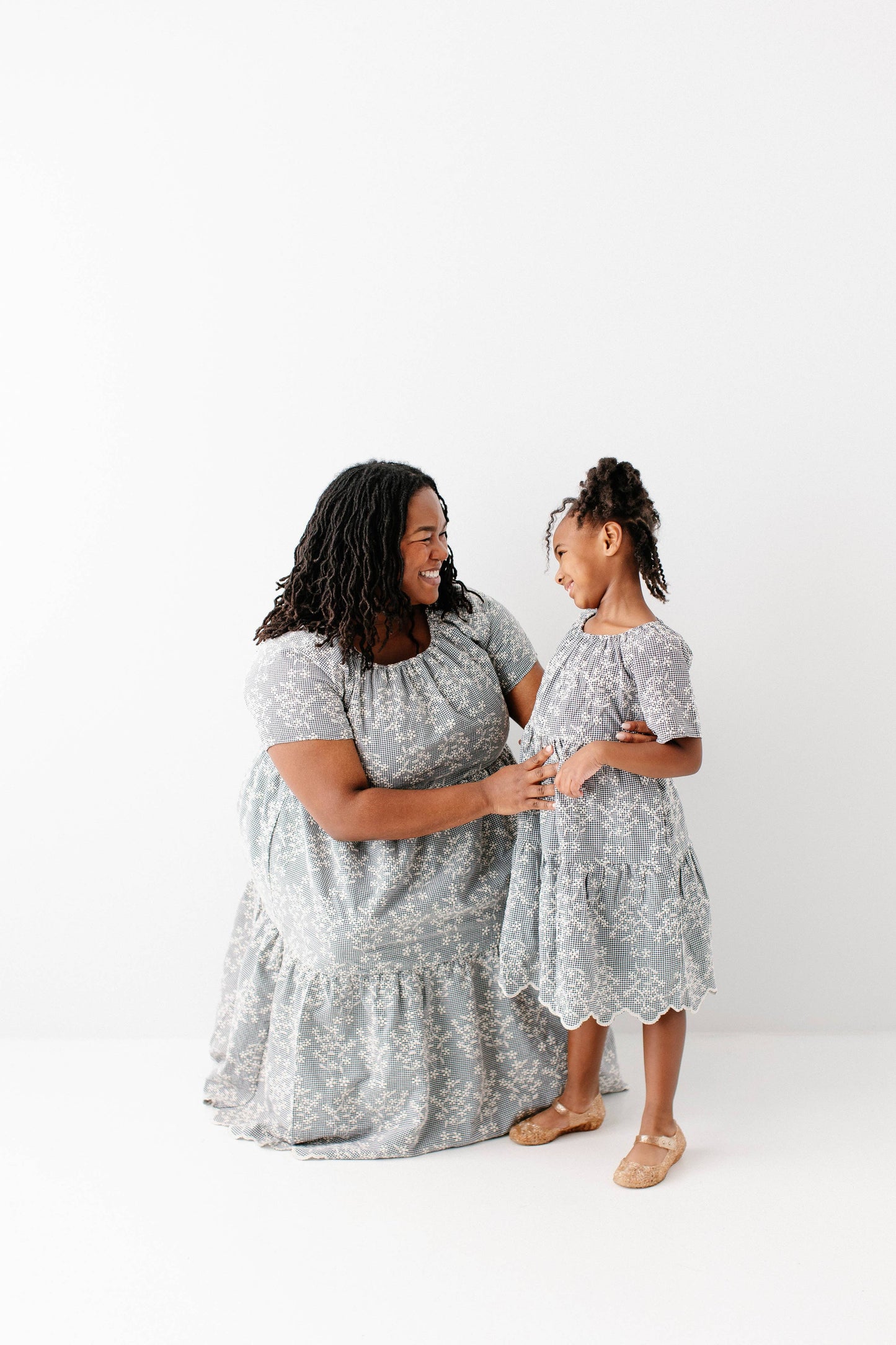 Georgia Embroidered Floral Gingham Midi Dress