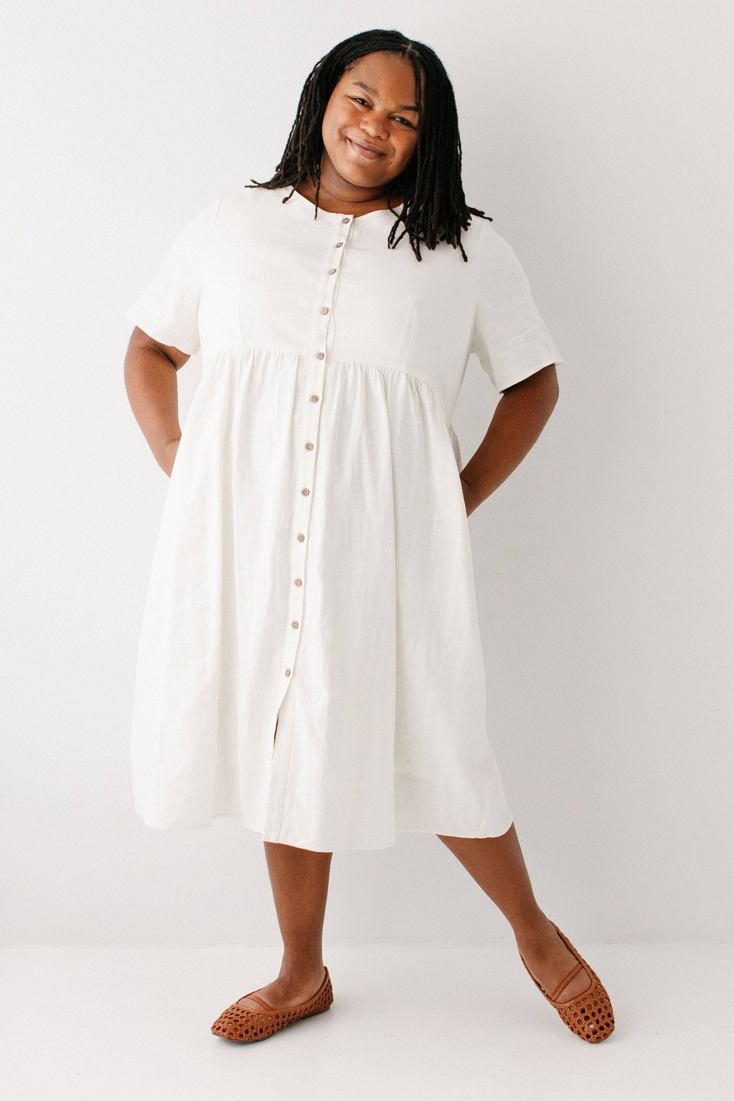 Adeline Button Down A-Line Midi Dress FINAL SALE