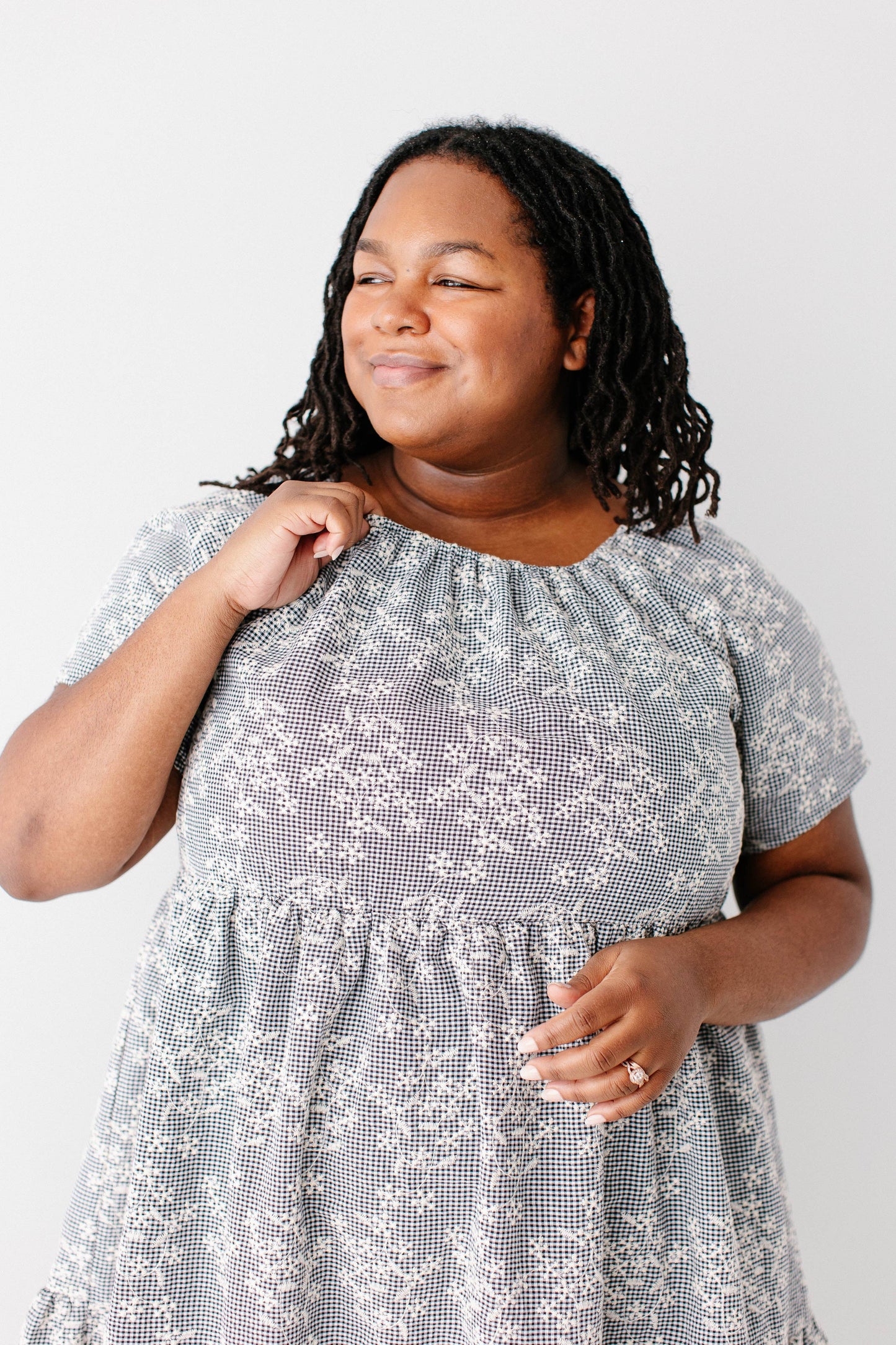 Georgia Embroidered Floral Gingham Midi Dress