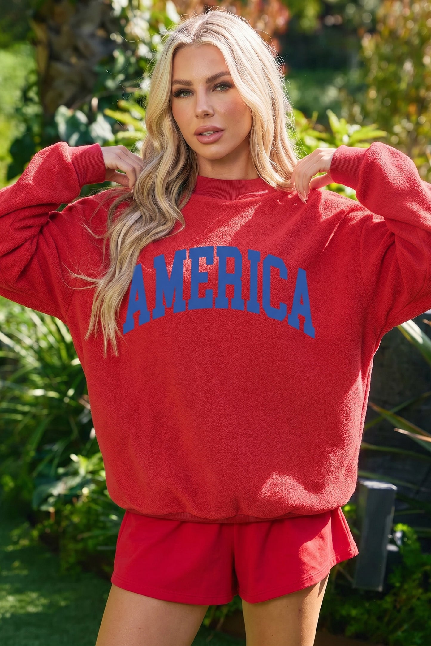 Dark Blue Mock Neck Reversible USA/America Graphic Sweatshirt