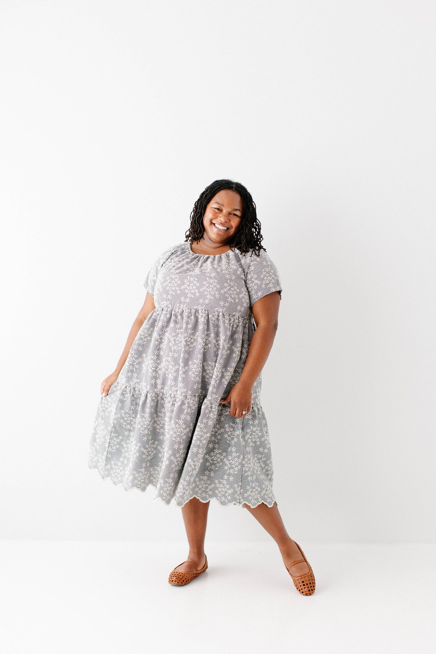 Georgia Embroidered Floral Gingham Midi Dress