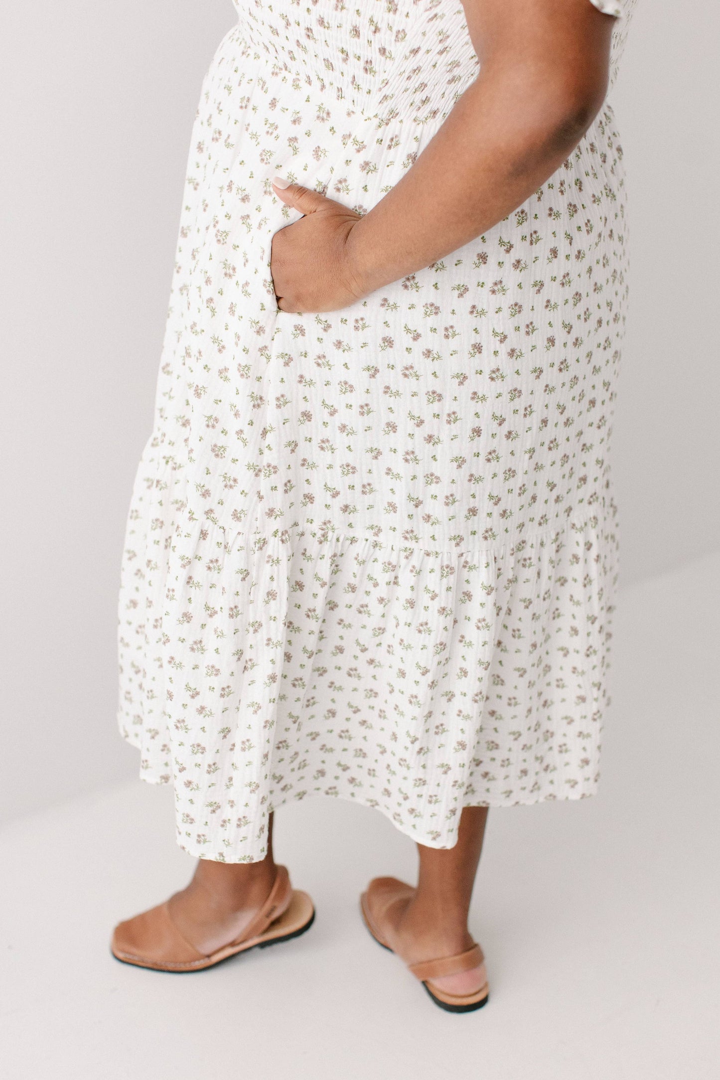 Lynette Smocked Bodice Floral Midi Dress FINAL SALE