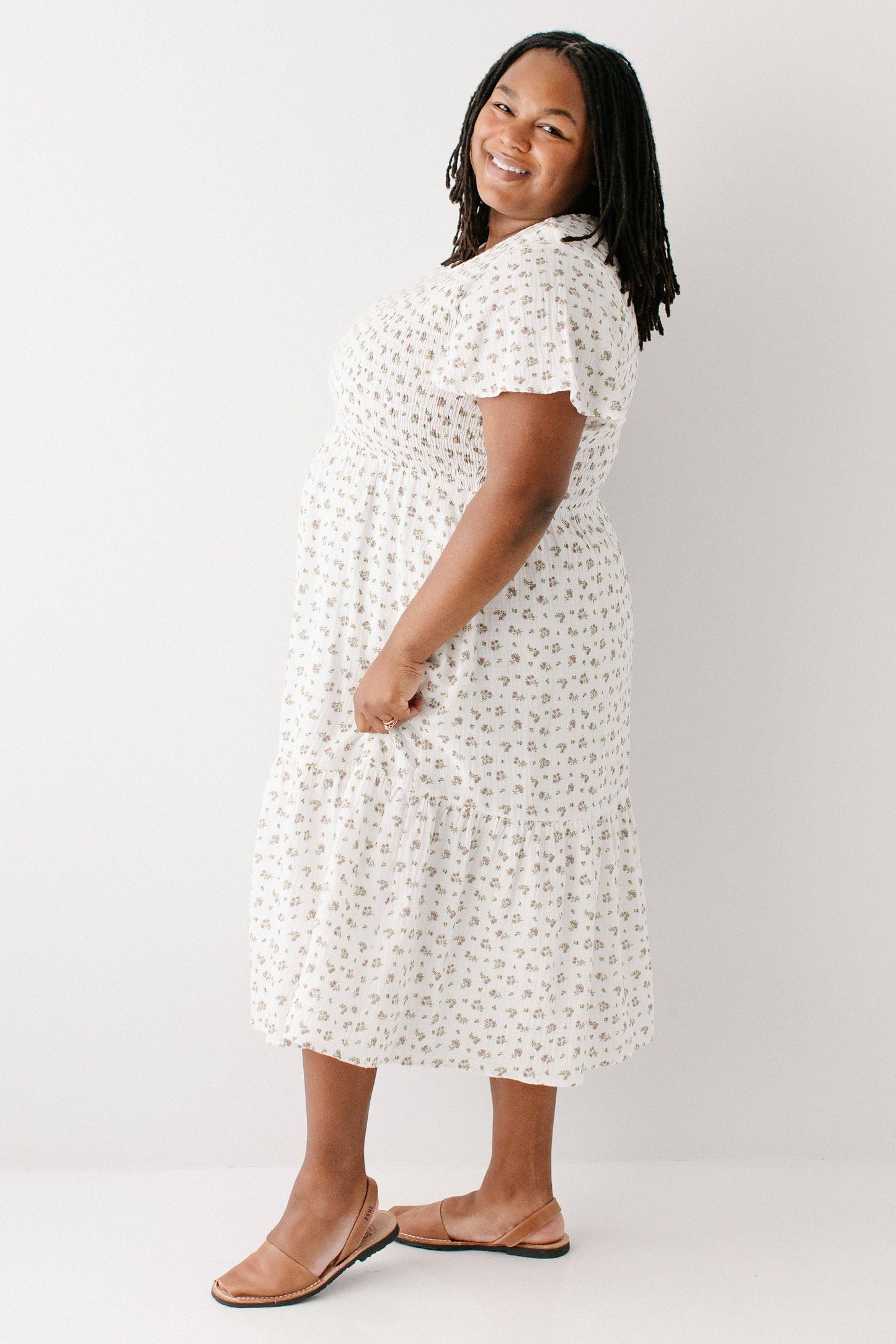 Lynette Smocked Bodice Floral Midi Dress FINAL SALE