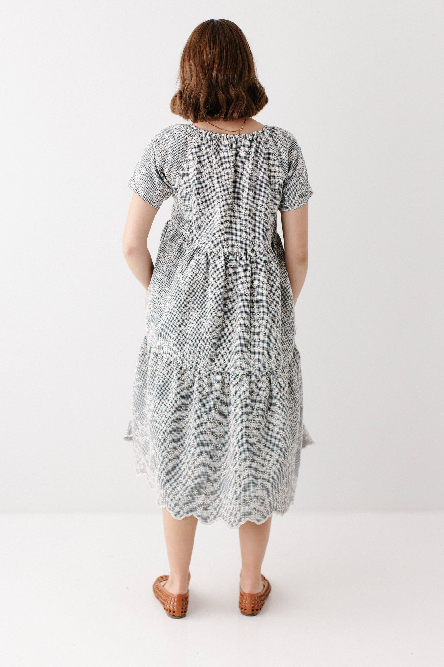 Georgia Embroidered Floral Gingham Midi Dress