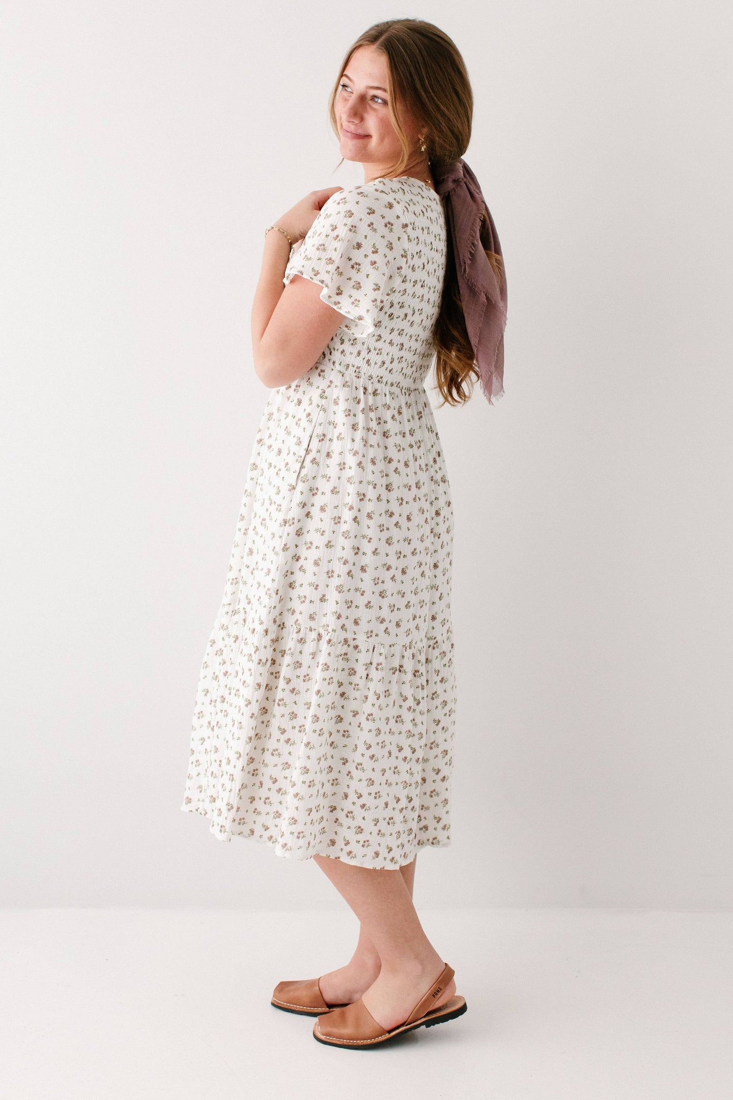 Lynette Smocked Bodice Floral Midi Dress FINAL SALE