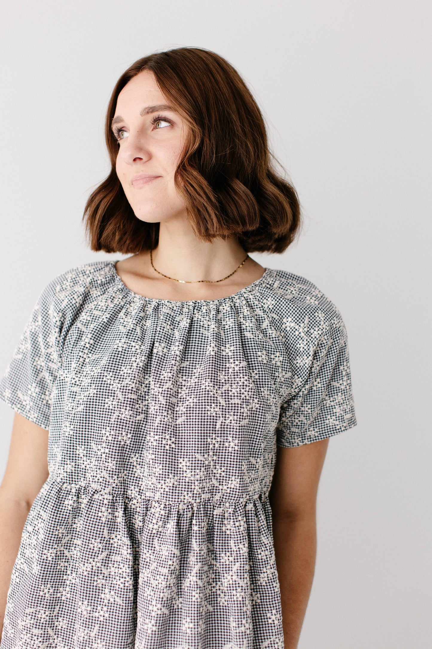 Georgia Embroidered Floral Gingham Midi Dress